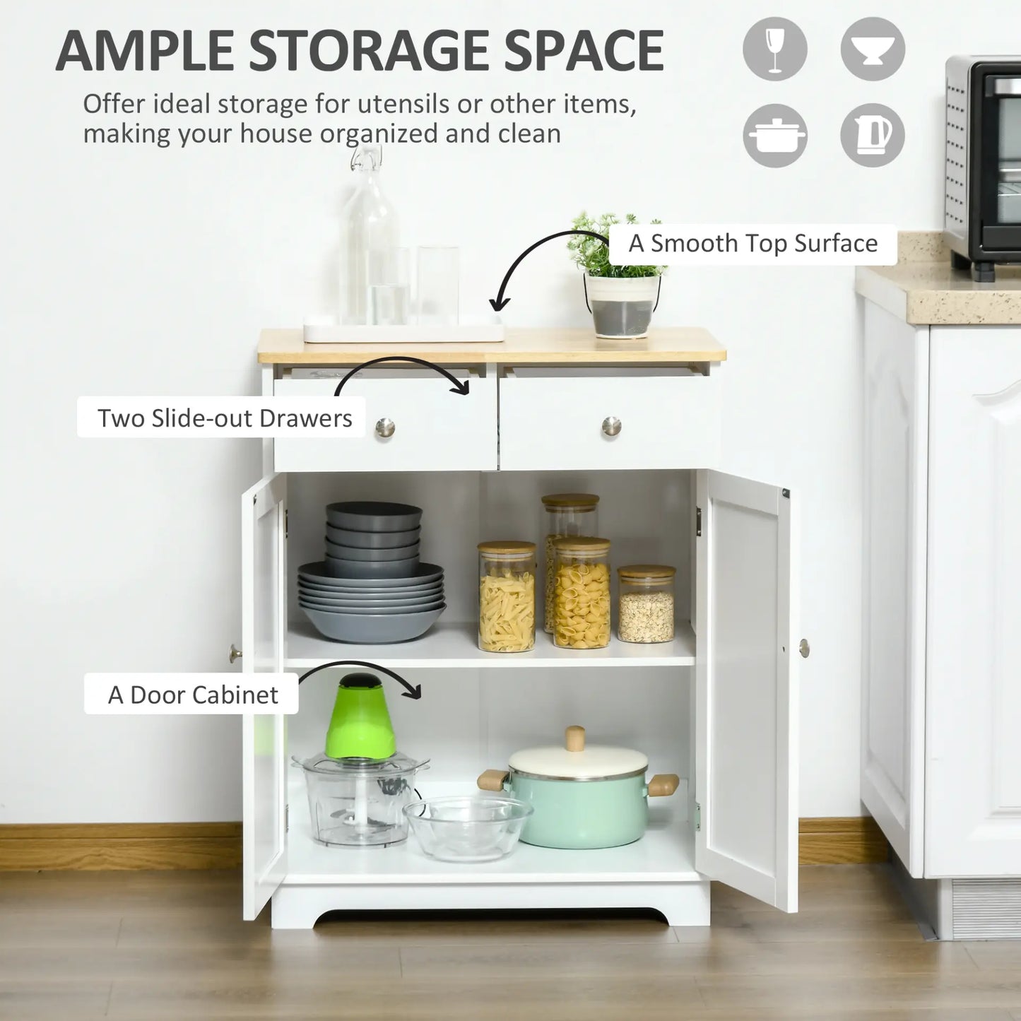 Kitchen Floor Cabinet Side Storage Cupboard Multi-use Sideboard Table - Living with Luxury