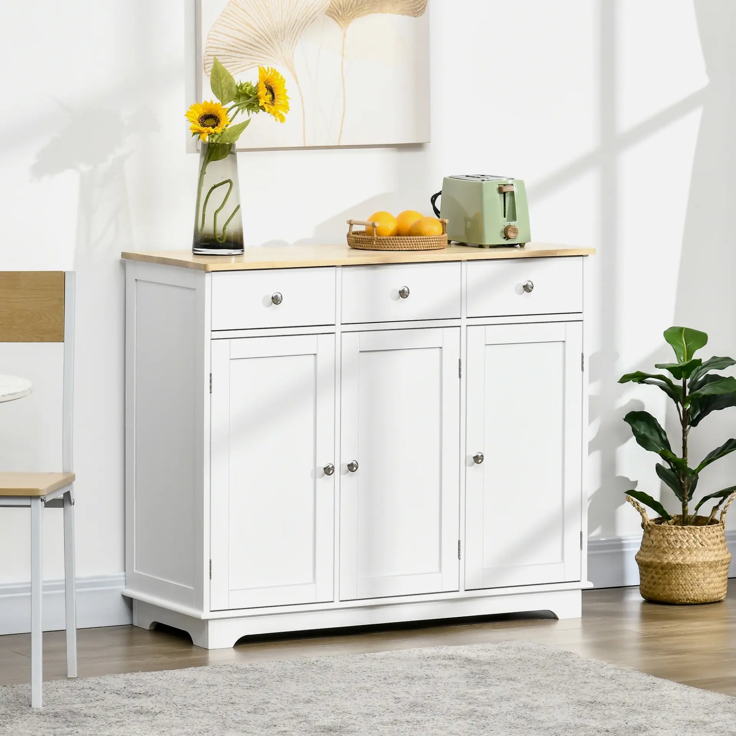 Modern Sideboard with Rubberwood Top, Buffet Cabinet with Storage - Living with Luxury