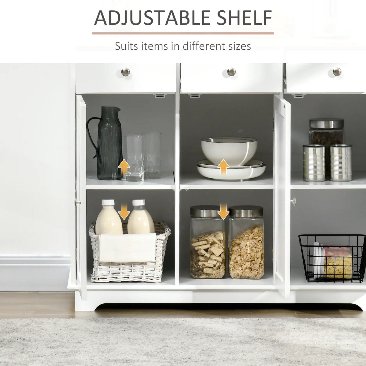 Modern Sideboard with Rubberwood Top, Buffet Cabinet with Storage - Living with Luxury