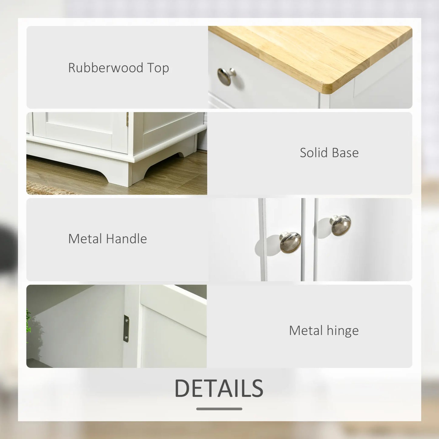 Modern Sideboard with Rubberwood Top, Buffet Cabinet with Storage - Living with Luxury