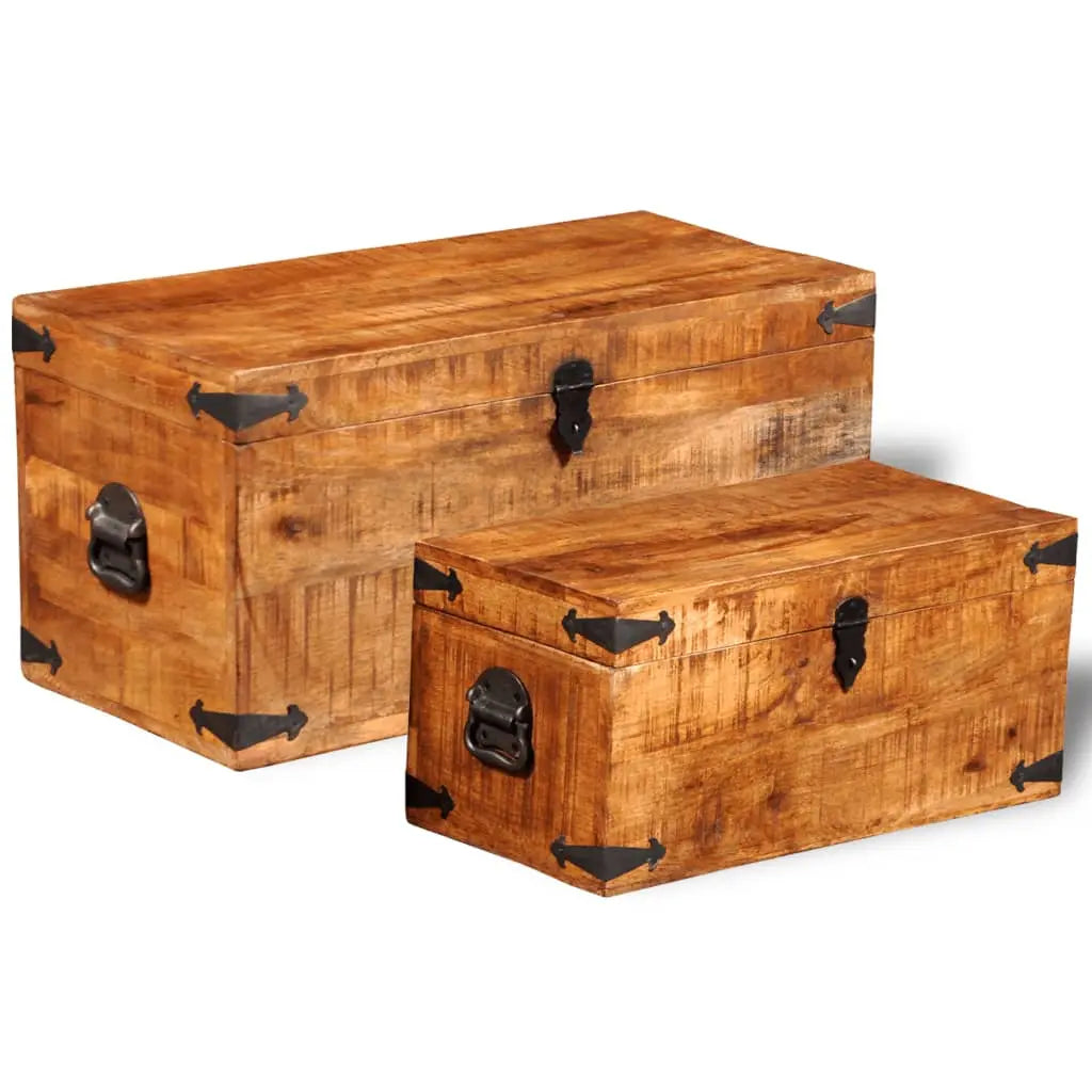 Storage Chest Set 2 Pieces Rough Mango Wood - Living with Luxury