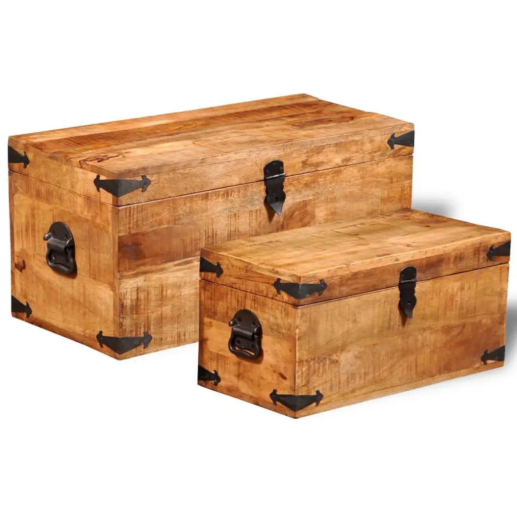 Storage Chest Set 2 Pieces Rough Mango Wood - Living with Luxury