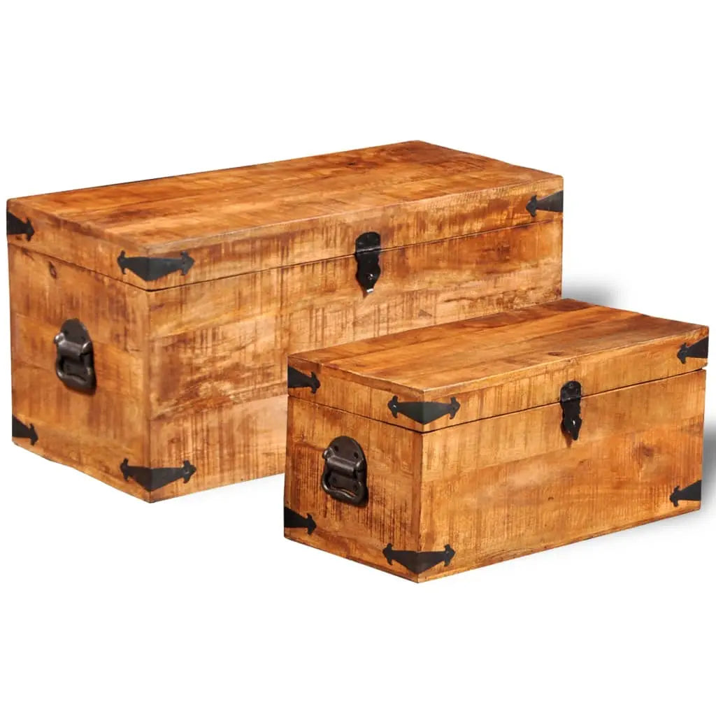 Storage Chest Set 2 Pieces Rough Mango Wood - Living with Luxury