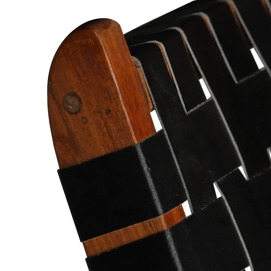 Folding Chair Crossed-Stripe Black Real Leather - Living with Luxury