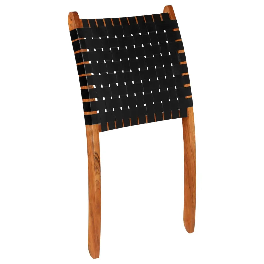 Folding Chair Crossed-Stripe Black Real Leather - Living with Luxury