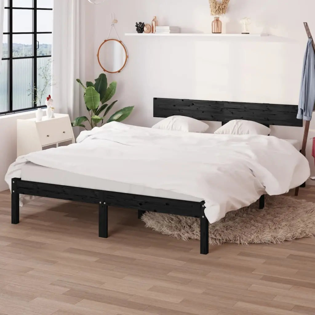 Bed Frame without Mattress Black Solid Wood Small Double - Living with Luxury