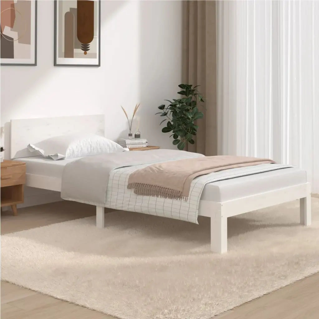 Bed Frame without Mattress White Solid Wood Pine - Living with Luxury