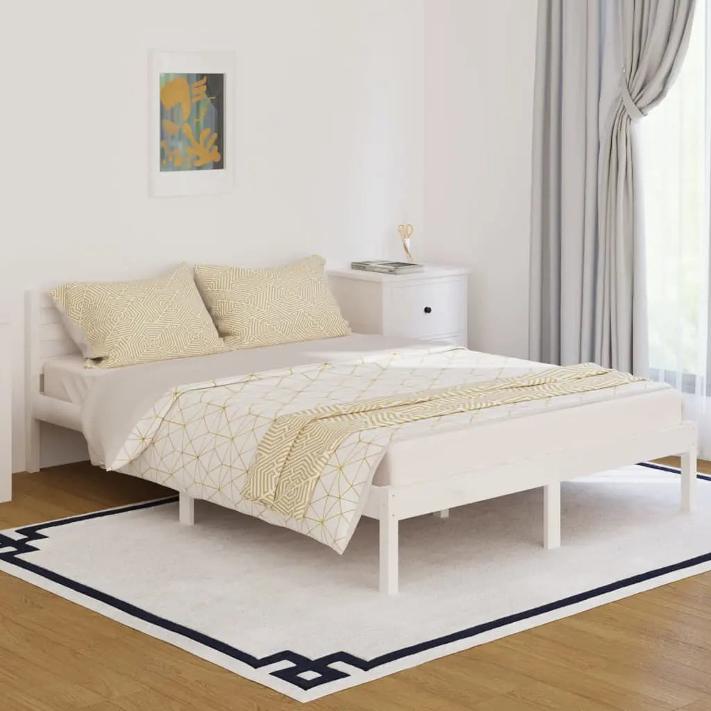 Bed Frame without Mattress Solid Wood Pine White - Living with Luxury