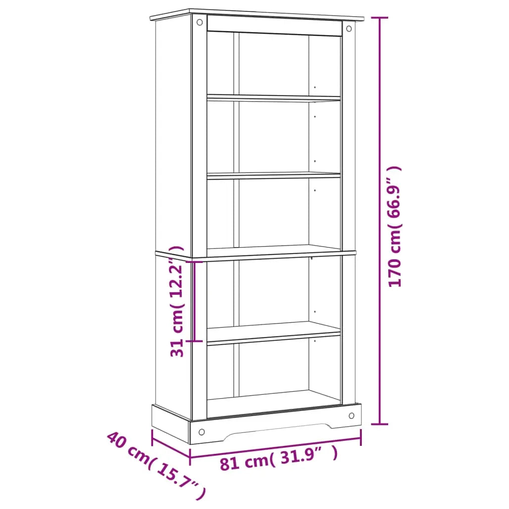 5-Tier Bookcase Mexican Pine Corona Range - Living with Luxury
