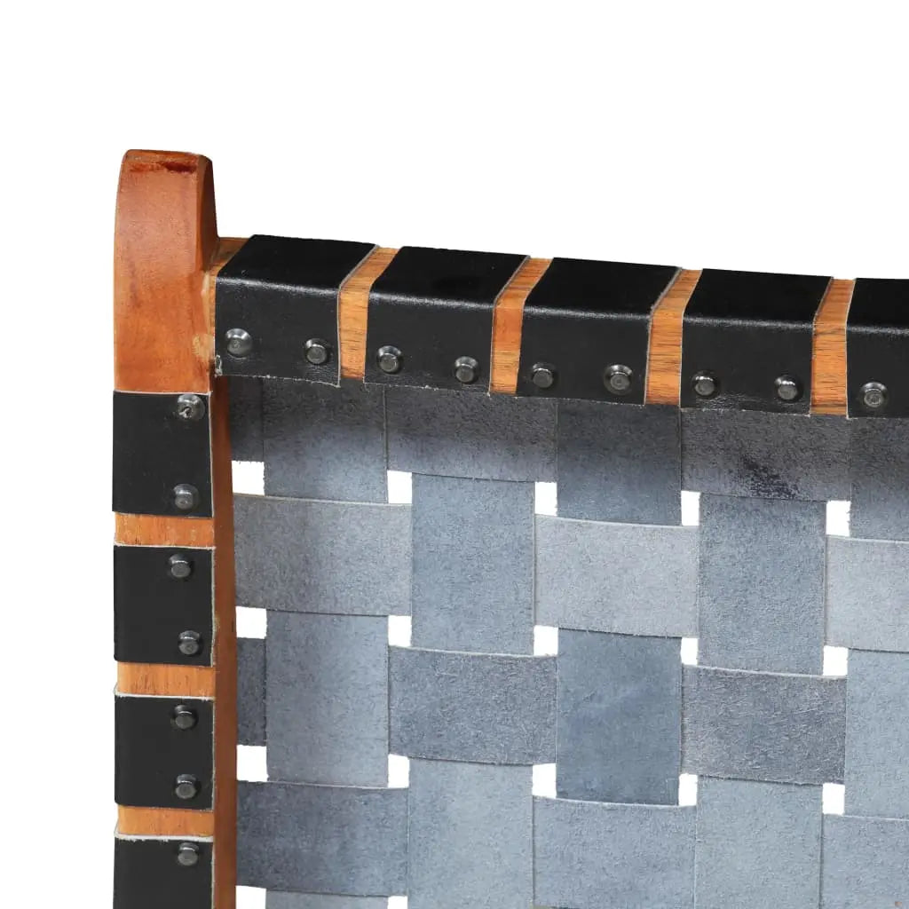 Folding Chair Crossed-Stripe Black Real Leather - Living with Luxury