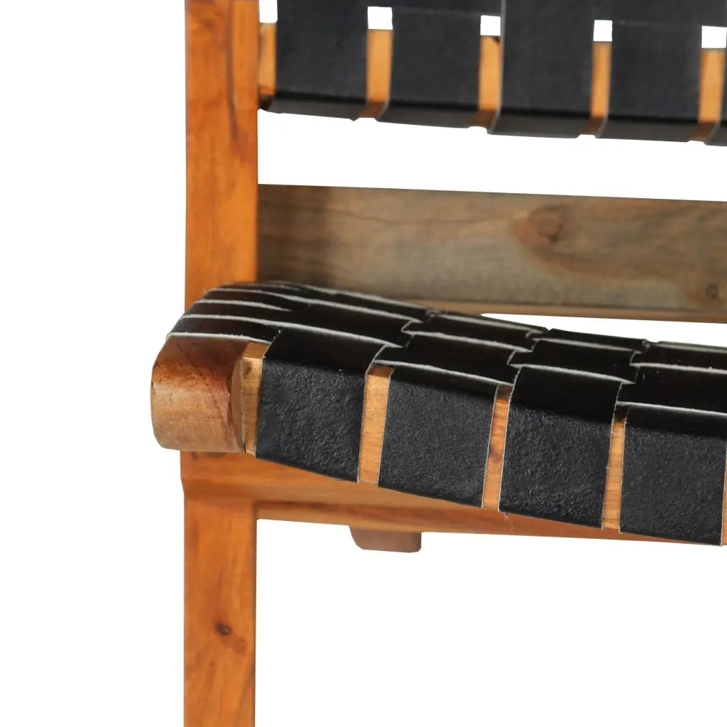 Folding Chair Crossed-Stripe Black Real Leather - Living with Luxury