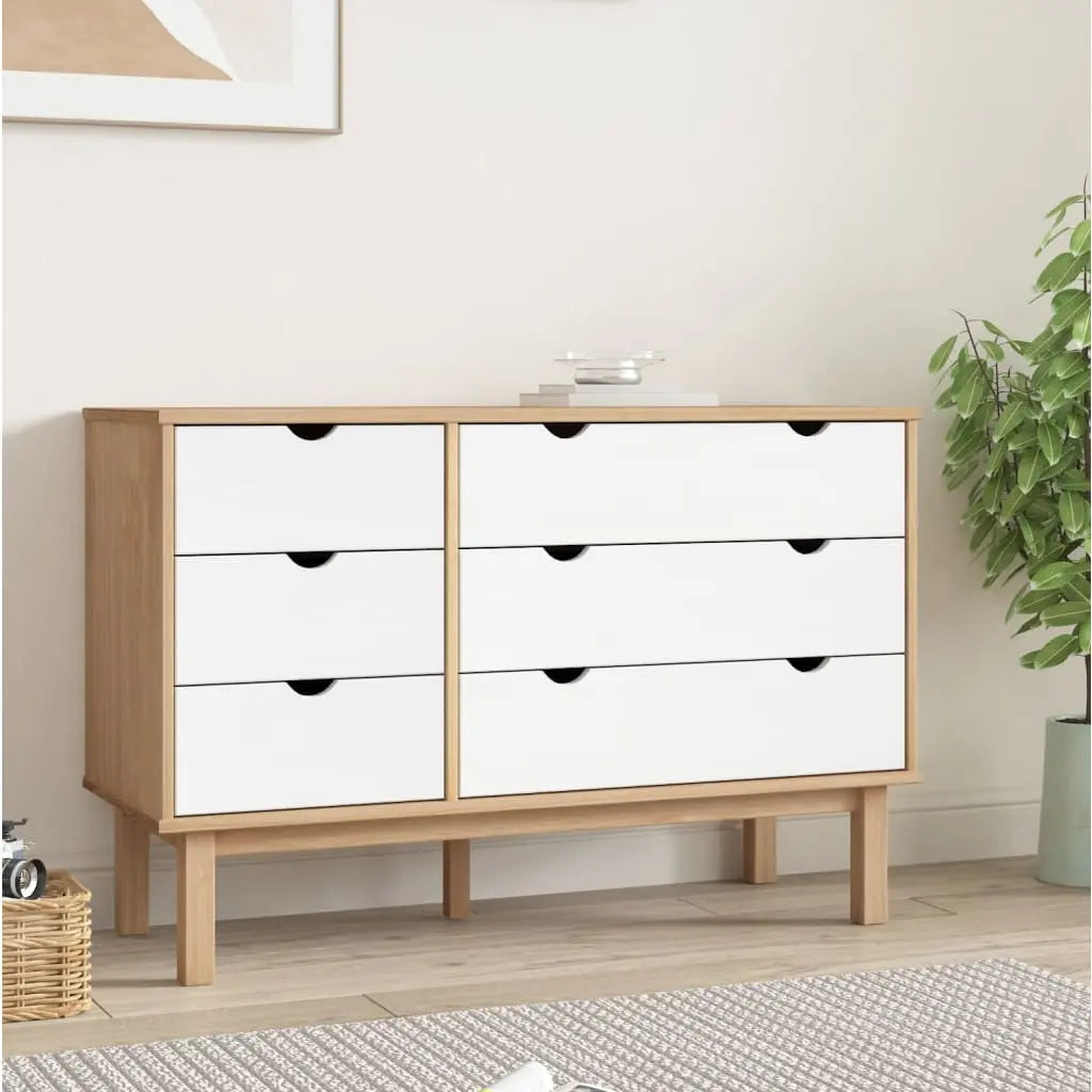 Drawer Cabinet OTTA Brown&White Solid Wood Pine - Living with Luxury