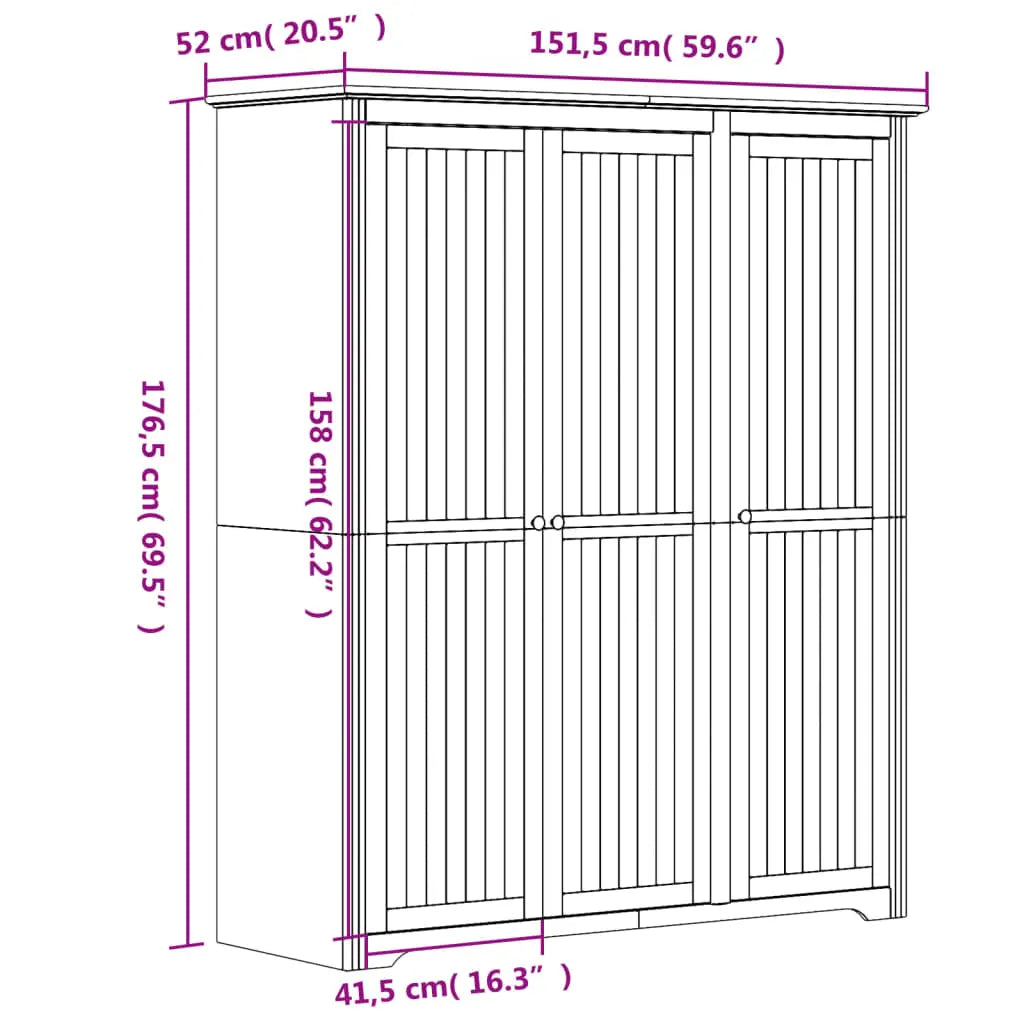 Wardrobe BODO White and Brown Solid Wood Pine - Living with Luxury