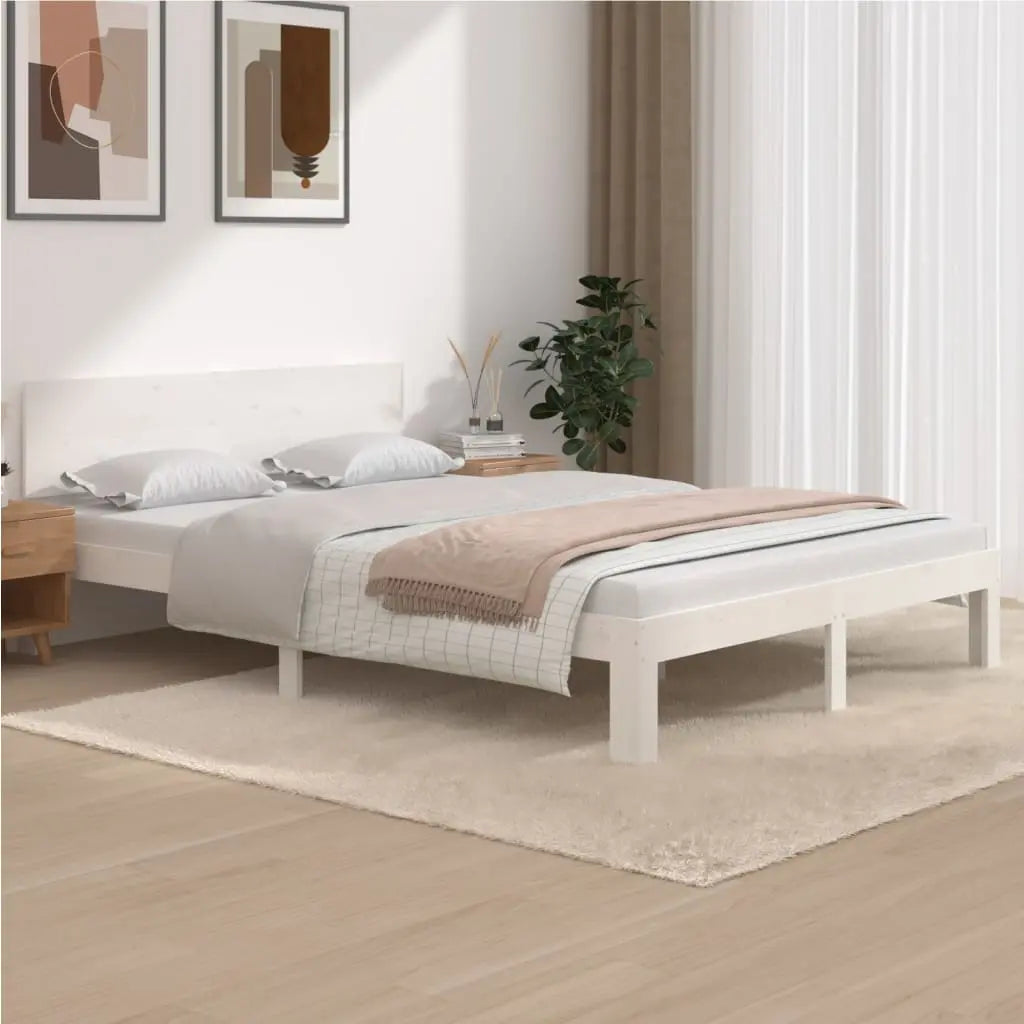 Bed Frame without Mattress White Solid Wood Pine - Living with Luxury