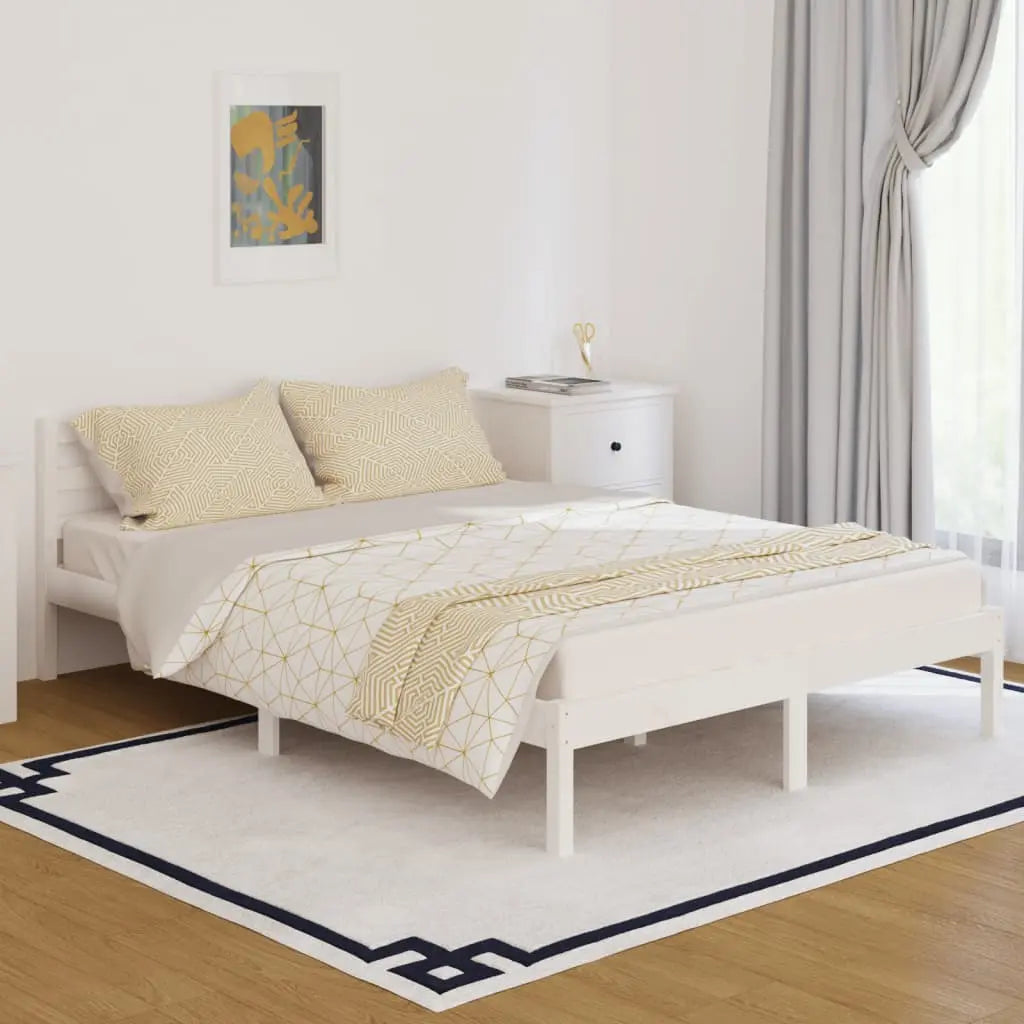 Bed Frame without Mattress Solid Wood Pine White - Living with Luxury