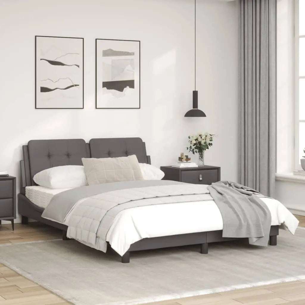 Bed Frame without Mattress Grey Faux Leather - Living with Luxury