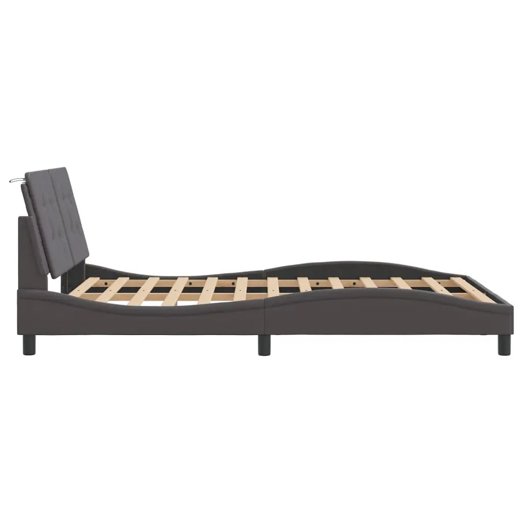 Bed Frame without Mattress Grey Faux Leather - Living with Luxury