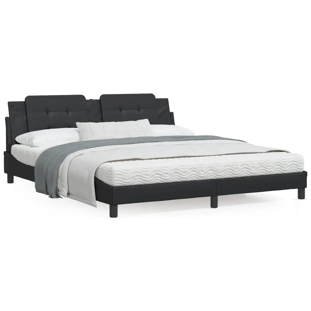 Bed Frame without Mattress Black Super King Faux Leather - Living with Luxury