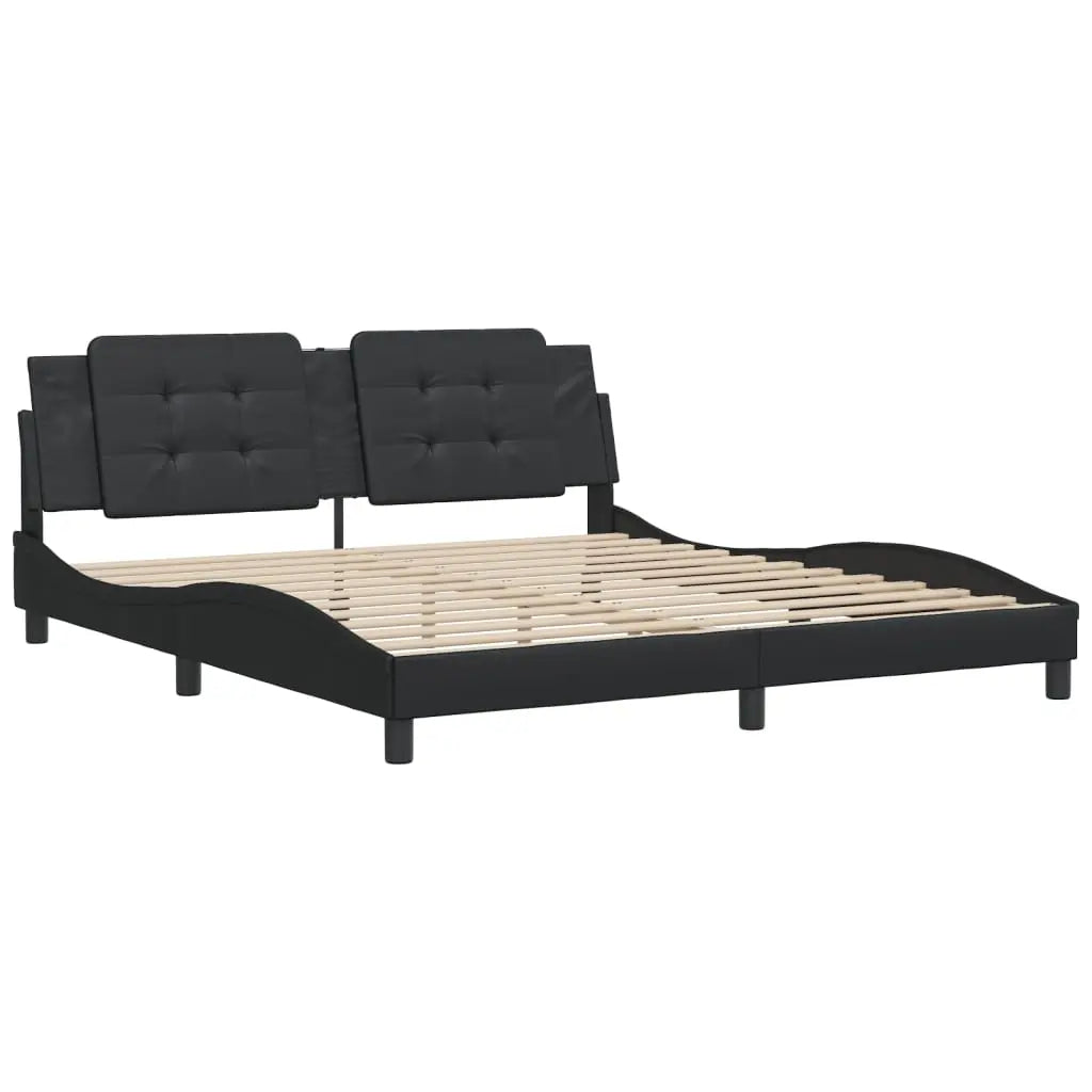 Bed Frame without Mattress Black Super King Faux Leather - Living with Luxury