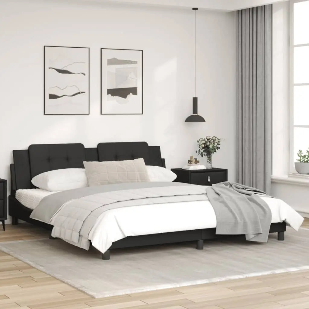 Bed Frame without Mattress Black Super King Faux Leather - Living with Luxury