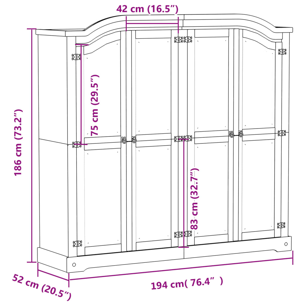 Wardrobe Corona White Solid Wood Pine Living with Luxury