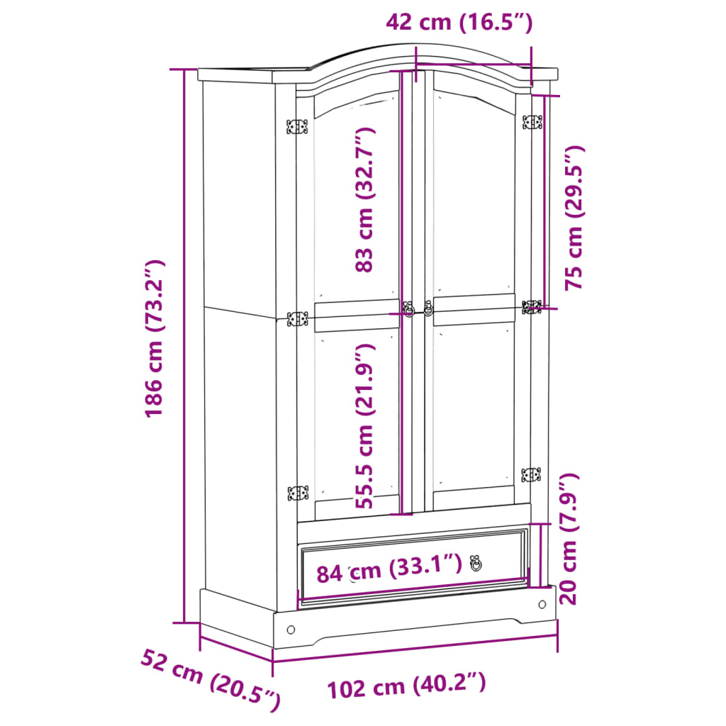 Wardrobe Corona White Solid Wood Pine Living with Luxury