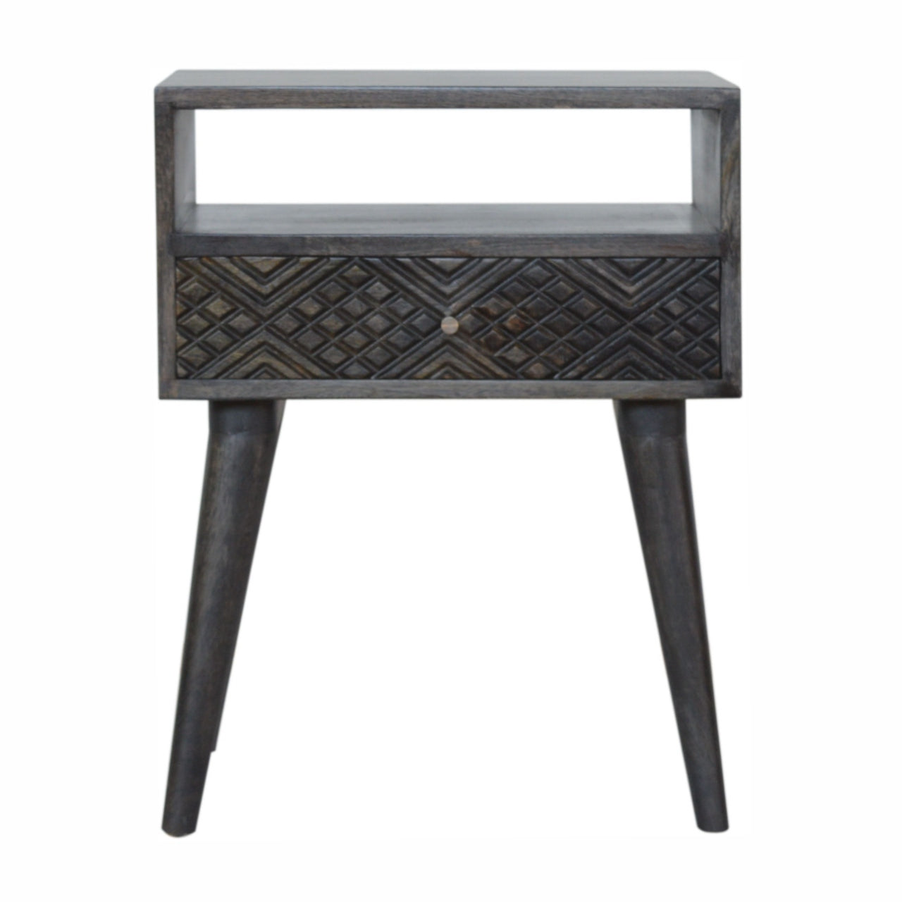 Ash Black Carved Drawer Bedside Living with Luxury