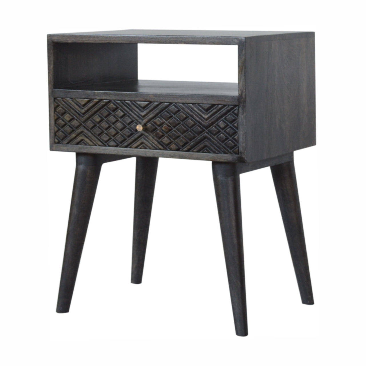 Ash Black Carved Drawer Bedside Living with Luxury
