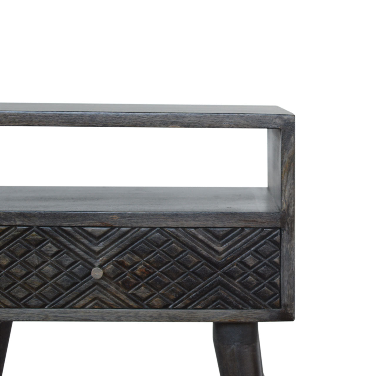 Ash Black Carved Drawer Bedside Living with Luxury
