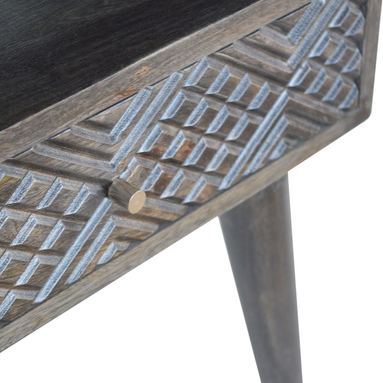 Ash Black Carved Drawer Bedside Living with Luxury