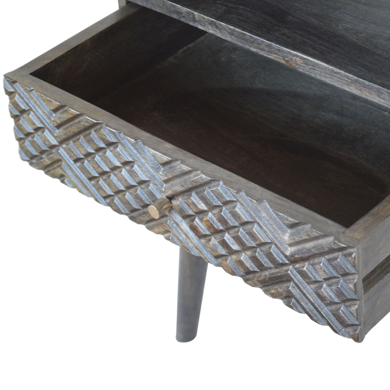 Ash Black Carved Drawer Bedside Living with Luxury