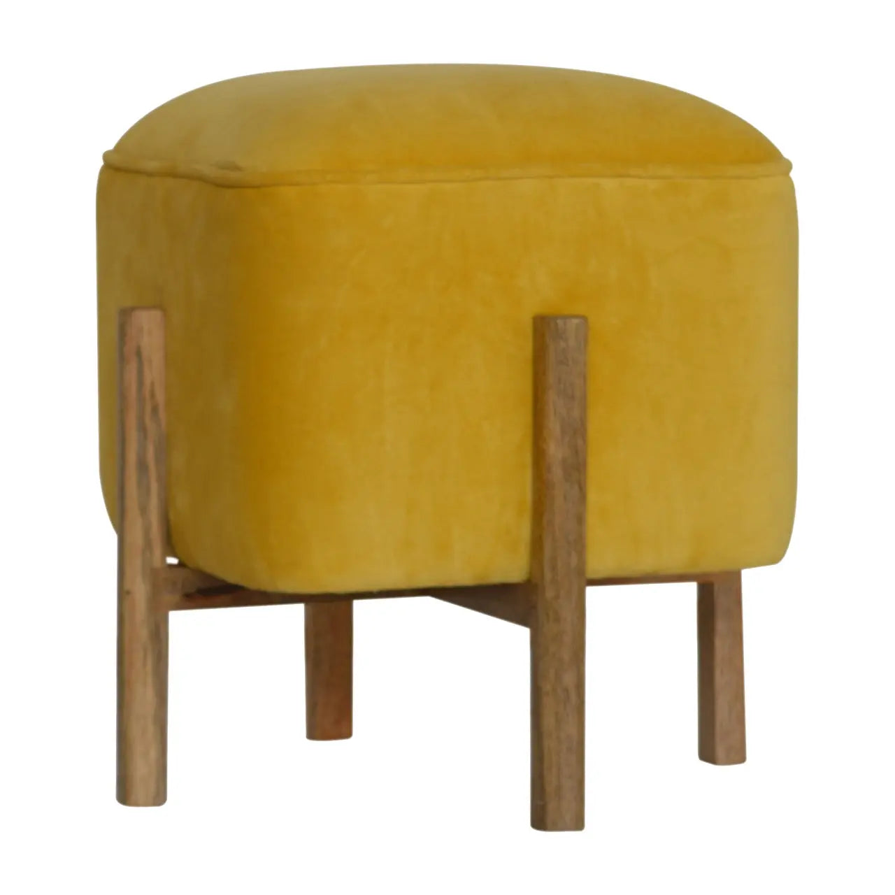 Mustard Velvet Solid Footstool - Living with Luxury