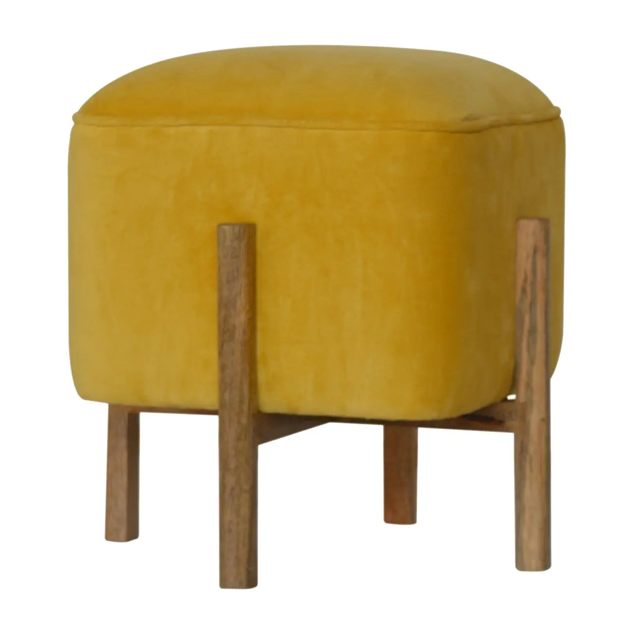 Mustard Velvet Solid Footstool - Living with Luxury