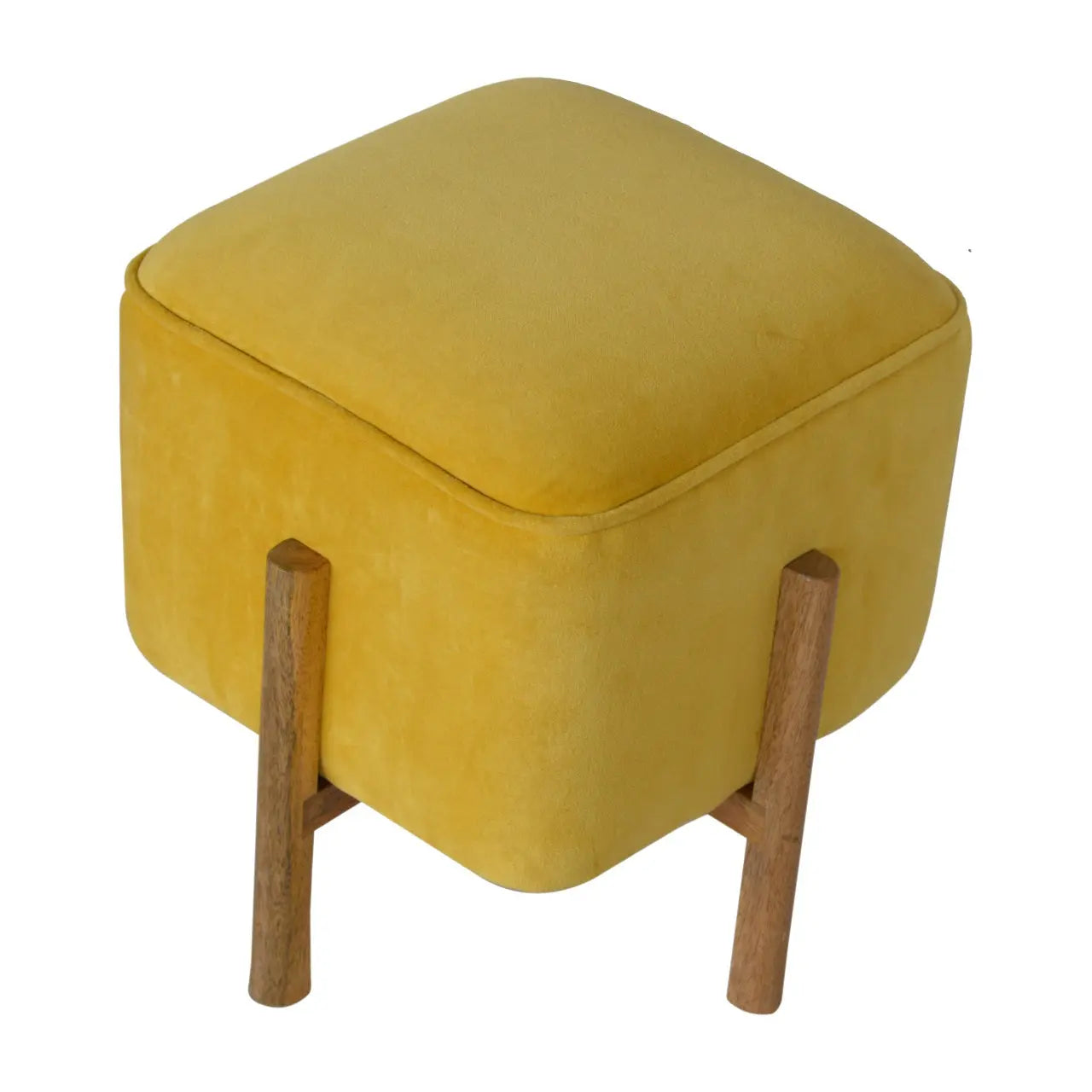 Mustard Velvet Solid Footstool - Living with Luxury