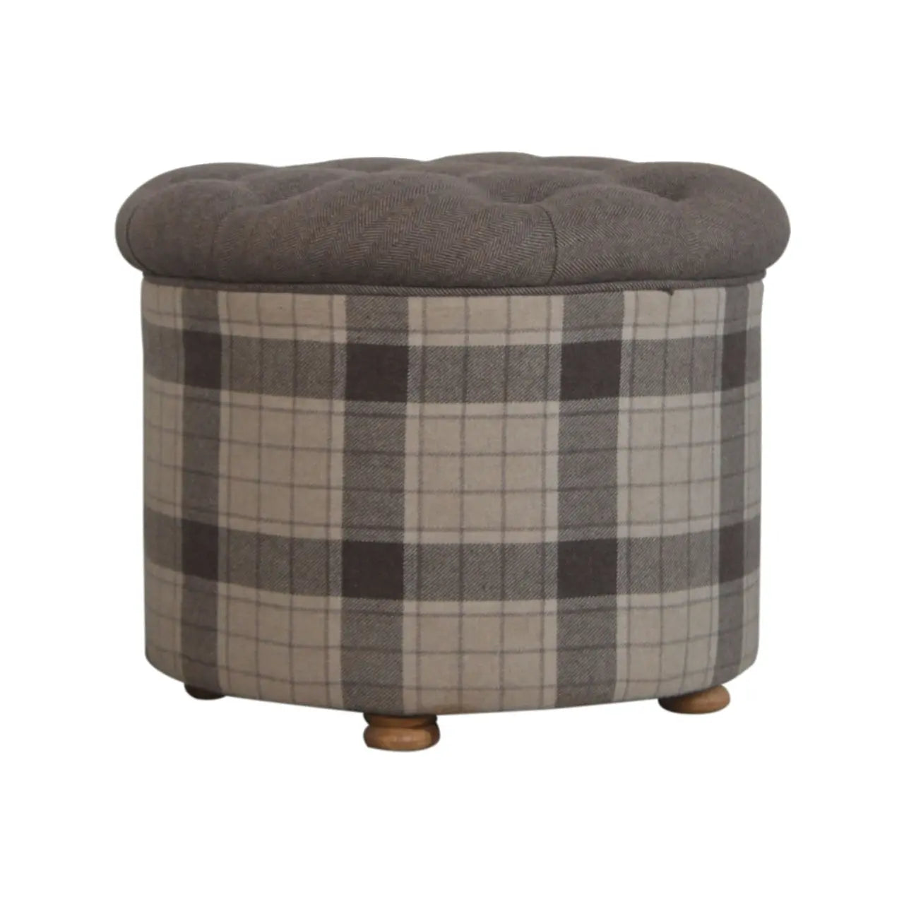 Deep Button Round Checked Footstool - Living with Luxury