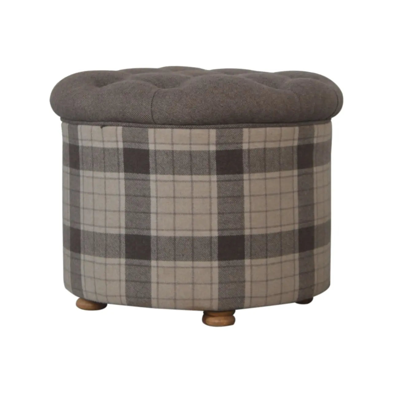 Deep Button Round Checked Footstool - Living with Luxury