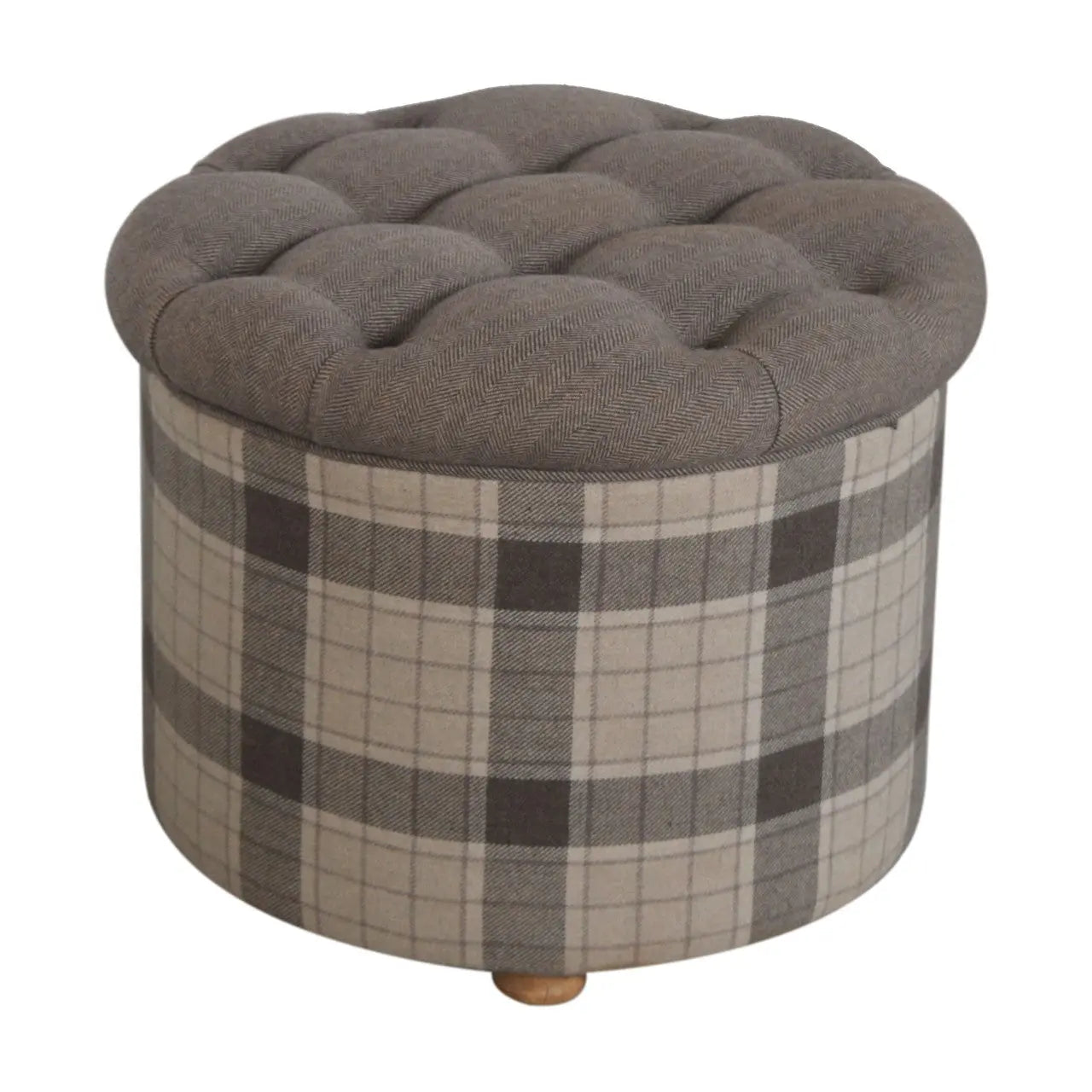Deep Button Round Checked Footstool - Living with Luxury