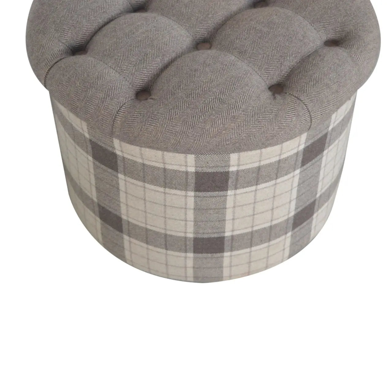 Deep Button Round Checked Footstool - Living with Luxury