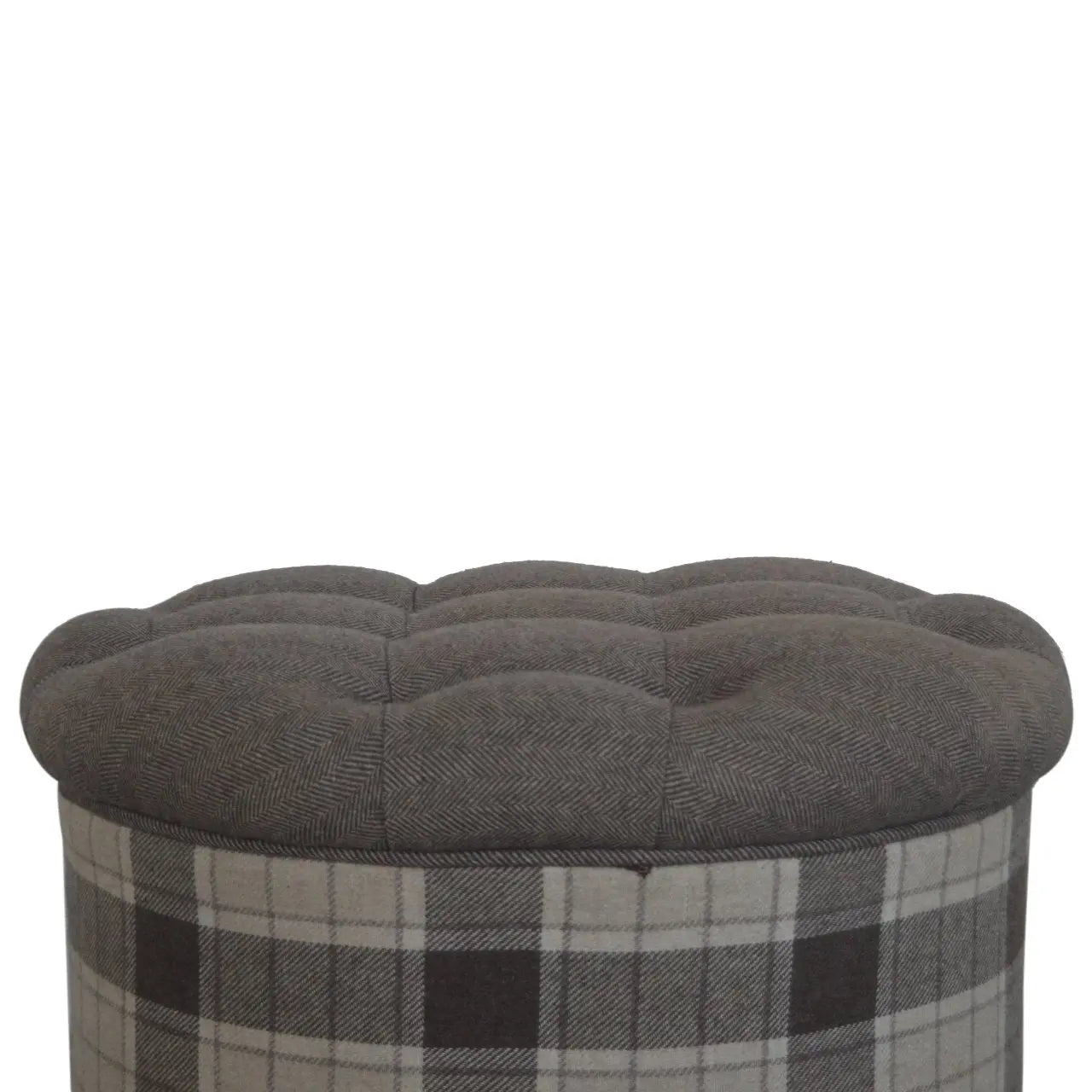 Deep Button Round Checked Footstool - Living with Luxury