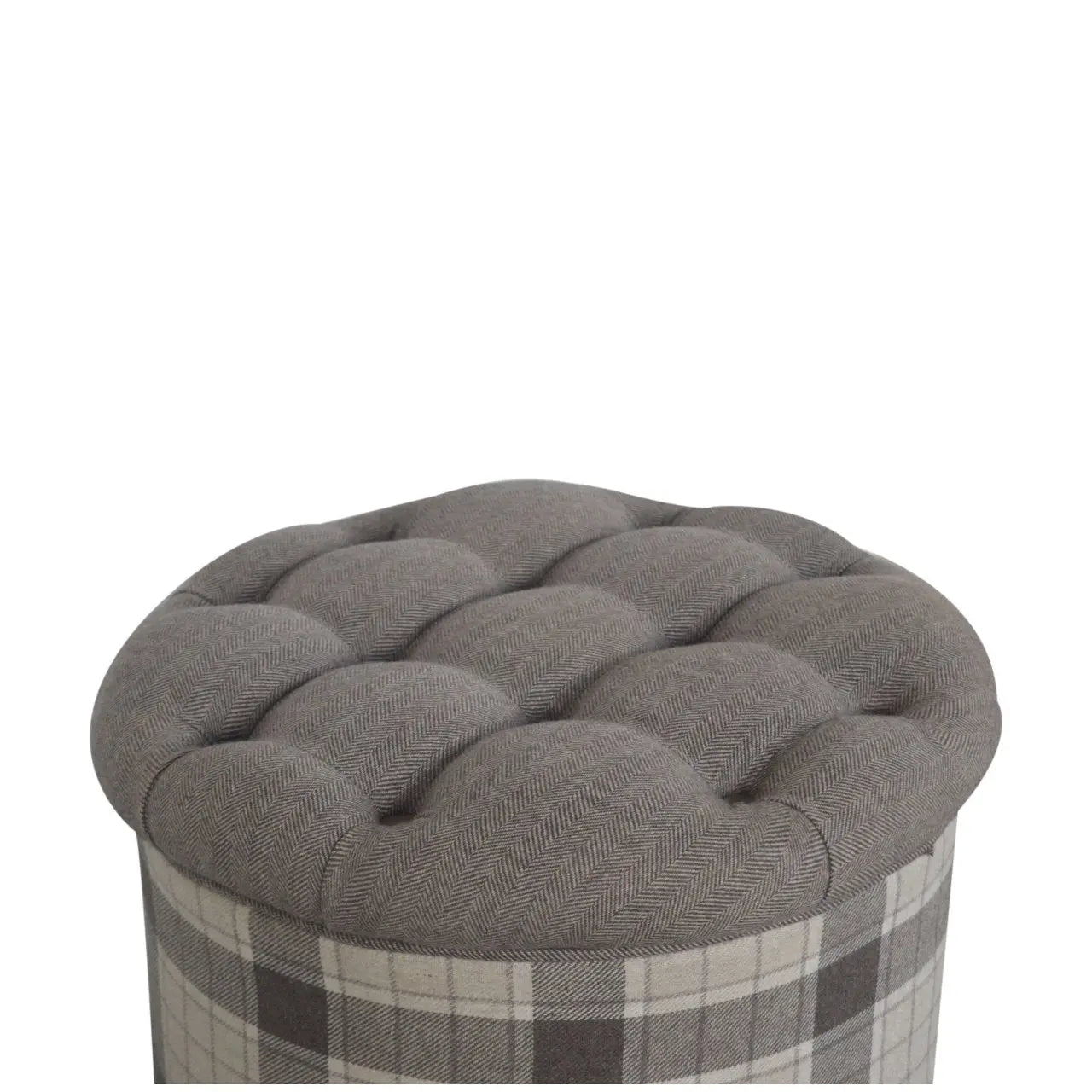 Deep Button Round Checked Footstool - Living with Luxury