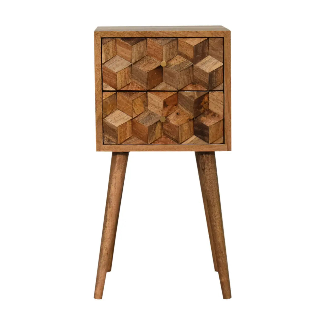 Mini Cube Carved 2 Drawer Bedside - Living with Luxury