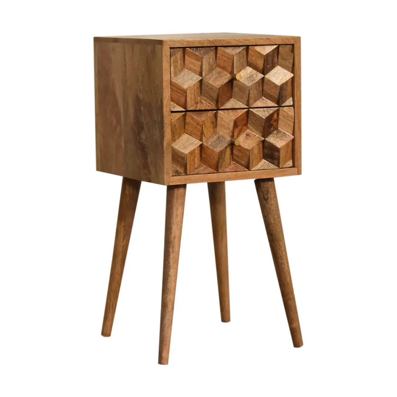 Mini Cube Carved 2 Drawer Bedside - Living with Luxury