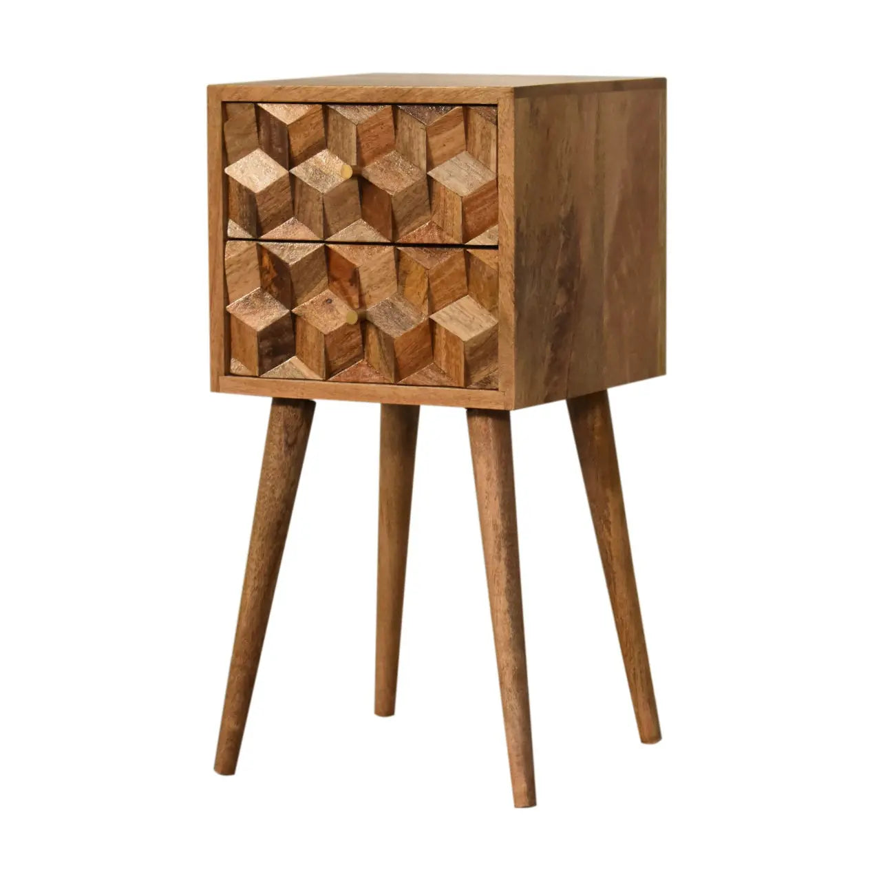 Mini Cube Carved 2 Drawer Bedside - Living with Luxury