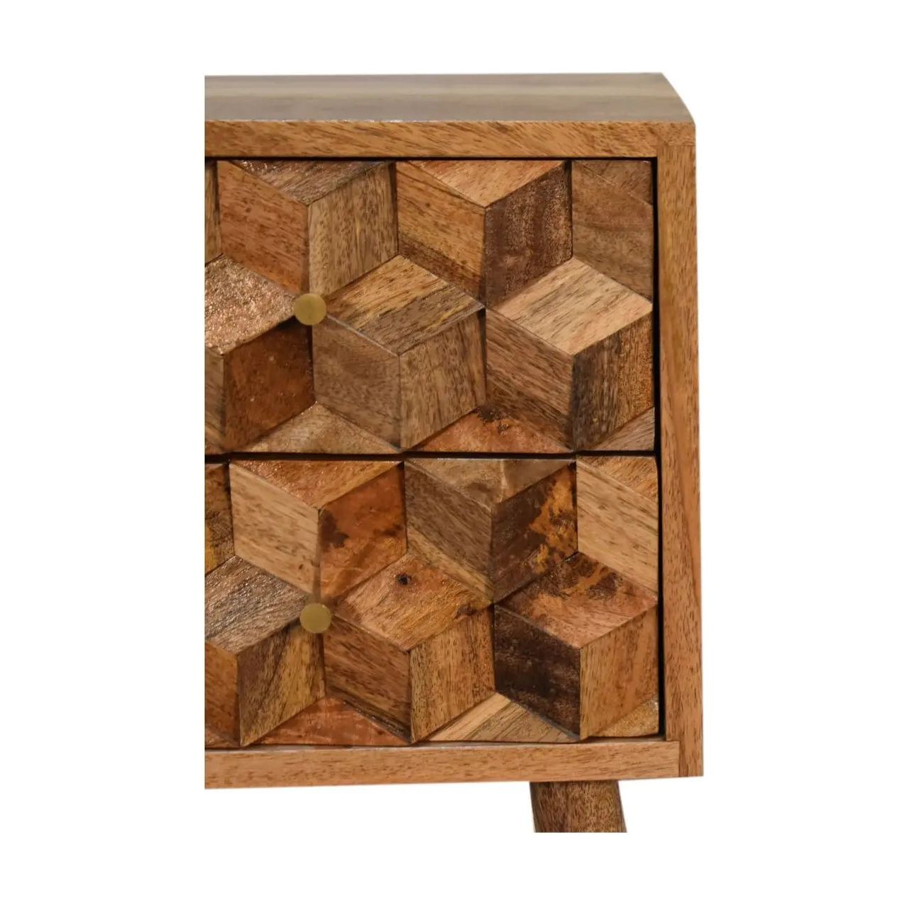 Mini Cube Carved 2 Drawer Bedside - Living with Luxury