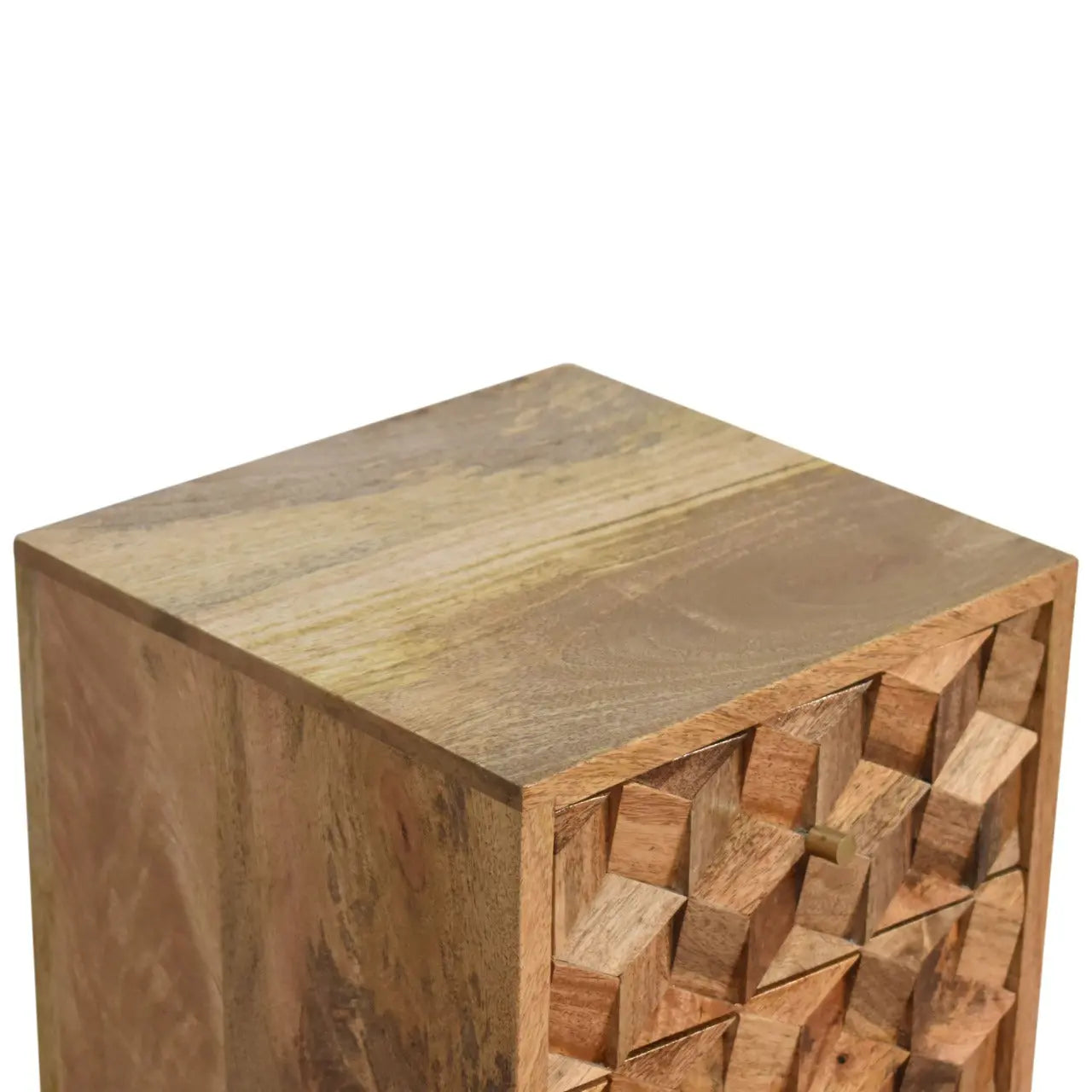 Mini Cube Carved 2 Drawer Bedside - Living with Luxury