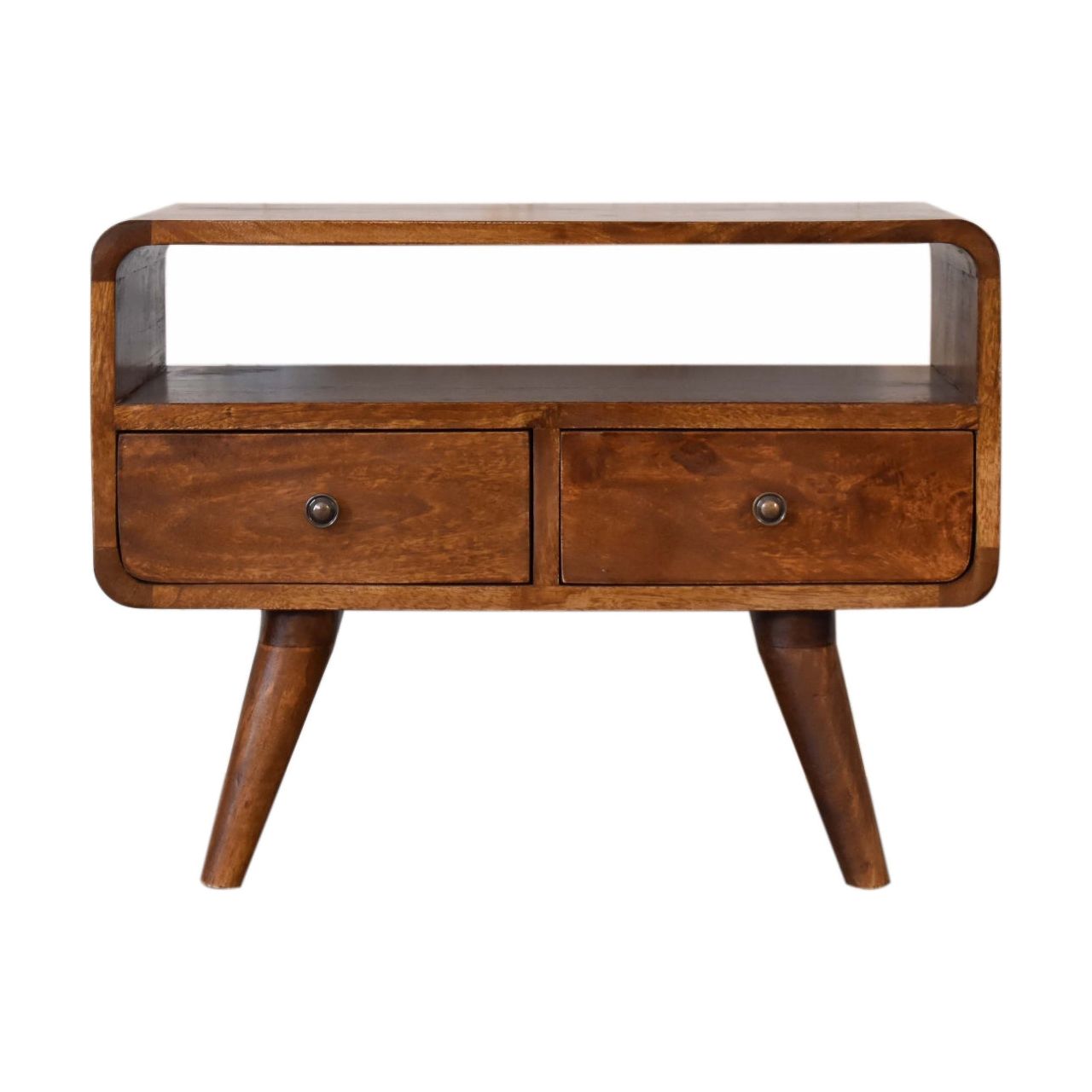 Mini Chestnut Curved Media Unit with 2 Drawers Living with Luxury