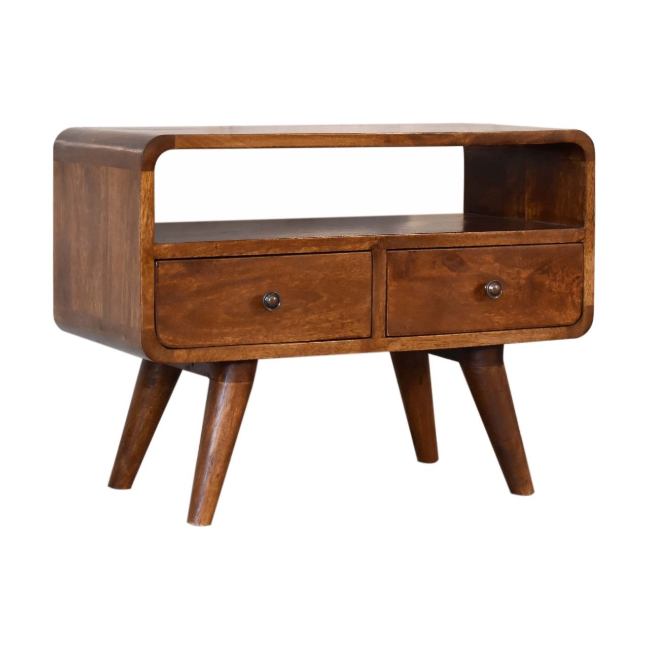 Mini Chestnut Curved Media Unit with 2 Drawers Living with Luxury