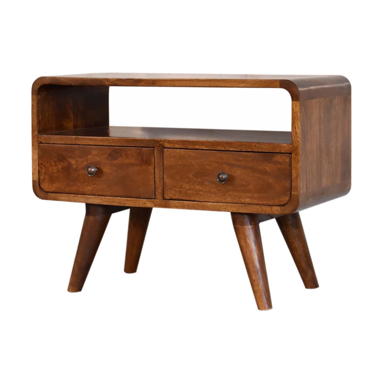 Mini Chestnut Curved Media Unit with 2 Drawers Living with Luxury