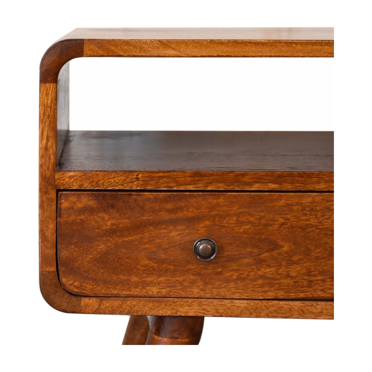 Mini Chestnut Curved Media Unit with 2 Drawers Living with Luxury