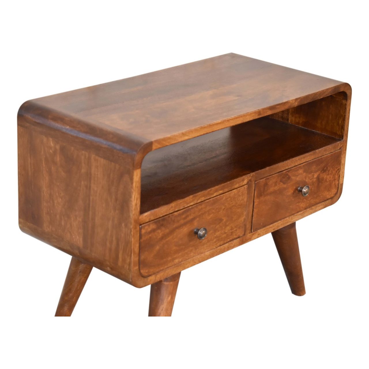 Mini Chestnut Curved Media Unit with 2 Drawers Living with Luxury